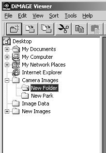 CREATING FOLDERS New folders can be created to store images. Click on the desired location for the new folder. In this example the new folder will be placed in Camera Images.