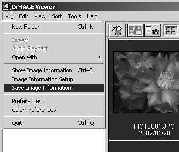 DISPLAYING AND SAVING IMAGE INFORMATION With an image selected in the thumbnail window, click the image-information button.