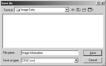 The information displayed in the window may vary between camera models. Recording data is contained in an exif tag attached to the image file.