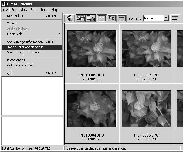 IMAGE INFORMATION SETUP The Exif information displayed in the image information window can be edited.