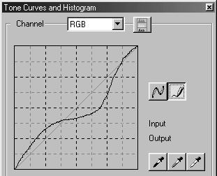 DRAWING TONE CURVES BY FREEHAND Click the freehand-curve button (1). The mouse pointer changes to the pencil tool when placed in the tonecurve box.