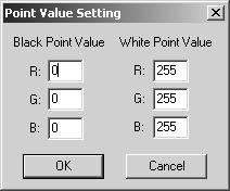 SETTING THE WHITE AND BLACK-POINT VALUES The white and black-point values are set to 255 and 0 for each RGB level. Changing these values allow the calibration of an image with no true white or black.