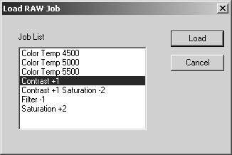 SAVING RAW JOBS RAW processing settings can be saved and applied to other images.