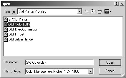 USING PRINTER ICC PROFILES Specific printer ICC profiles can be used with the DiMAGE Viewer. Select the color-preferences option from the file menu to open the dialog box.