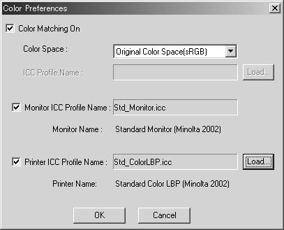 USING MONITOR ICC PROFILES The computer system s monitor ICC profiles can be used with the DiMAGE Viewer. Select the color-preferences option from the file menu to open the dialog box.