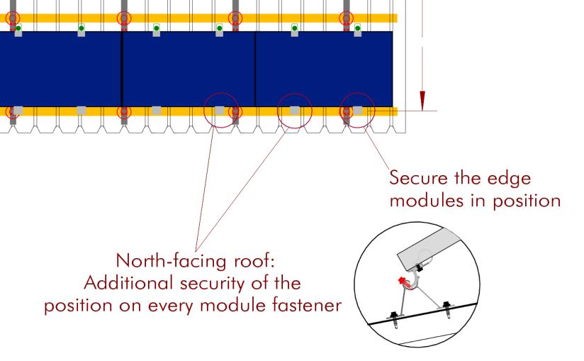 To secure the position of the modules, secure them to the front module fastener set using a self-drilling screw (Figure 21).