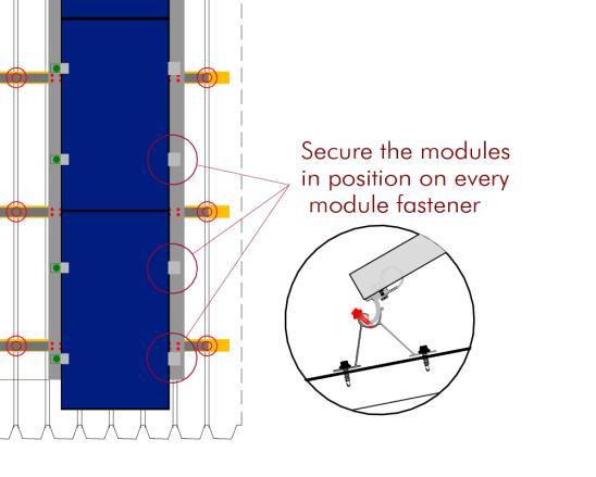 Figure 31 Height-adjustable module supports To secure the position of the modules, they should be secured using a self-drilling screw on the front module fastener set respectively on the module