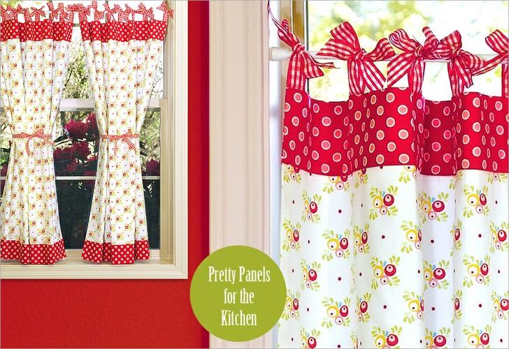 Published on Sew4Home Kitchen Curtains with Ribbon Ties Editor: Liz Johnson Wednesday, 27 September 2017 1:00 Curtain panels are a perfect beginner project.