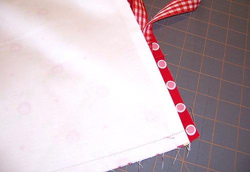 Push the ribbons down and out of the way of the seam. 14.