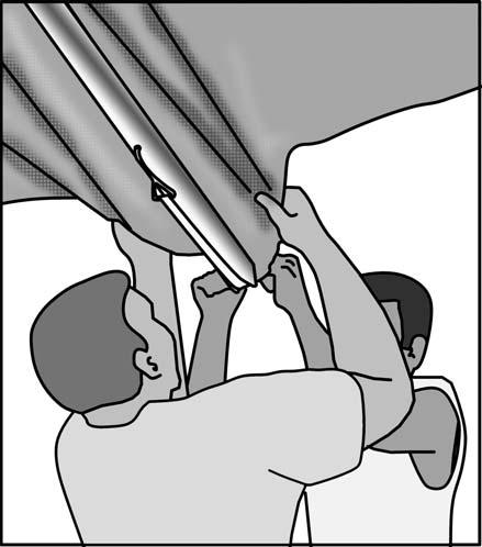 STEP 5 Using extension ladder, climb to top of pole and remove nut from pin at top of pole assembly. Climb down ladder and carry pressure plate, 3/4 wrench, nut and fabric bundle to top of pole.