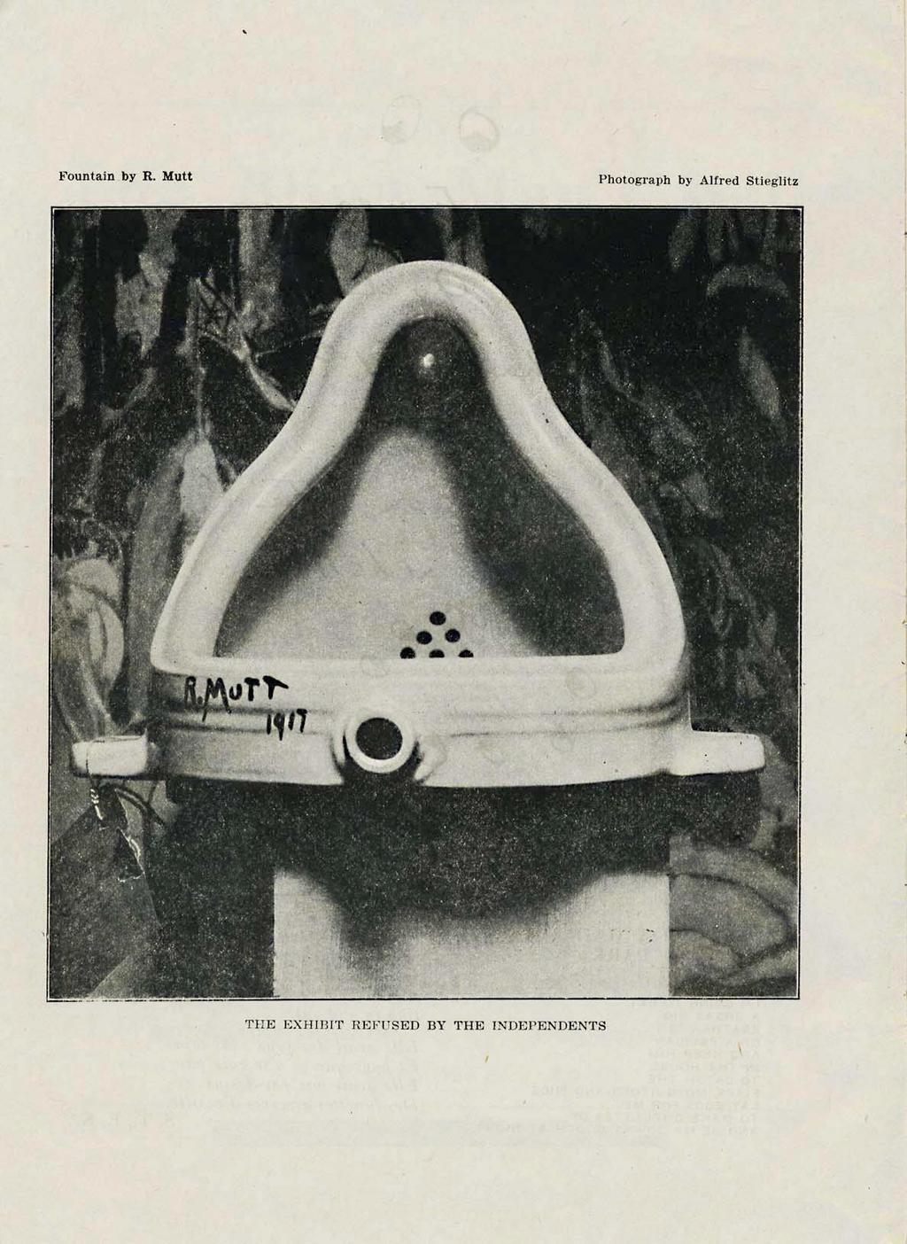 Art creating controversy: Porcelain urinal inscribed "R. Mutt 1917." Marcel Duchamp, Fountain 1917.