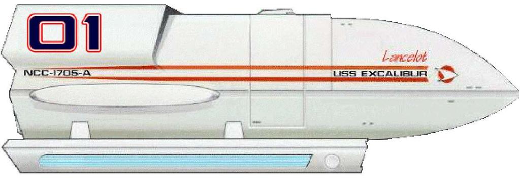 The Excalibur carries four of Starfleet s newest class of shuttlecraft, the Type 5 Standard Shuttle.