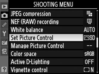 J Selecting Nikon Picture Controls The camera offers four preset Nikon Picture Controls. Choose a Picture Control according to the subject or type of scene.