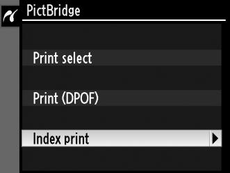 Creating Index Prints To create an index print of all JPEG pictures on the memory card, select [Index print] in Step 2 of Printing Multiple Pictures (pg. 268).