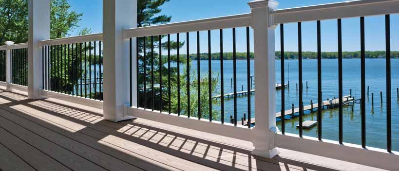 again STYLES Available in 4', 5', 6', 8' and 10' sections. Pre-routed for vinyl, Deckorators or other aluminum balusters.