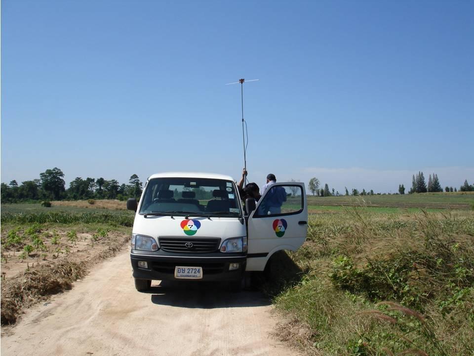 The vehicle was stopped at each point and the half-wave dipole antenna from Promax was raised up to the height and was properly oriented towards the transmitter to achieve the maximum signal strength