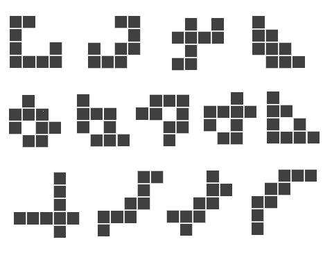 Fancy Patterns Shapes with 9 squares joined are also known as enneominoes. There are 1285 distinct shapes.