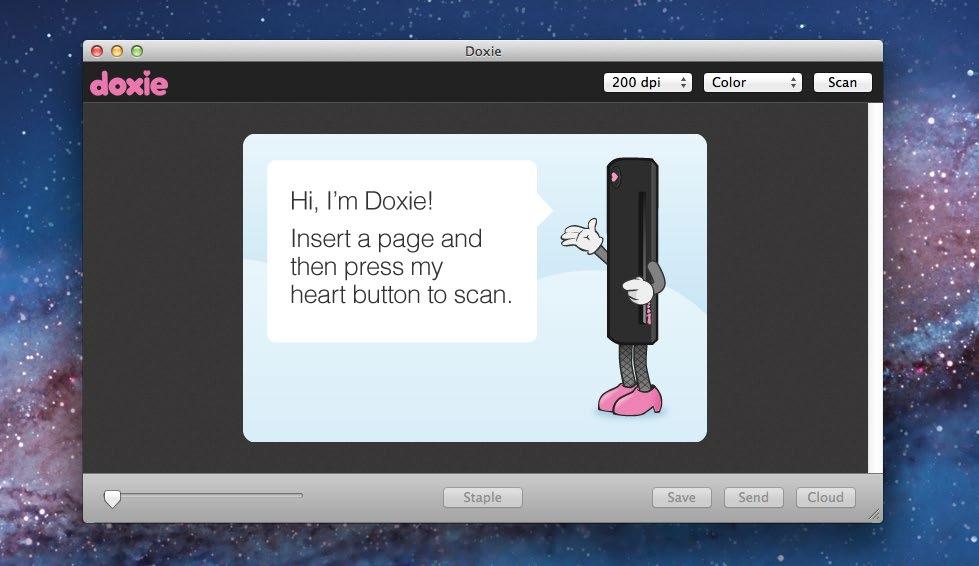 Scanning with Doxie Starting Up Connect Doxie and launch the Doxie app to display the main Doxie window. 1 2 200dpi u Grayscale u Scan 200dpi u Grayscale u B&W Grayscale Color 1.