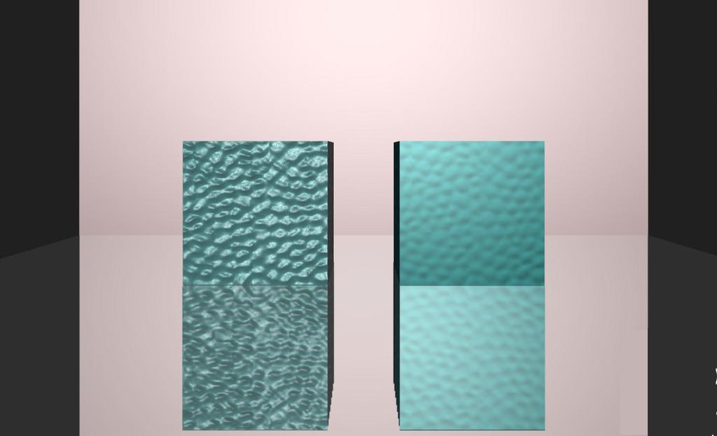 Figure 4. The same texture used on a cube with normal mapping (left) and without normal mapping.