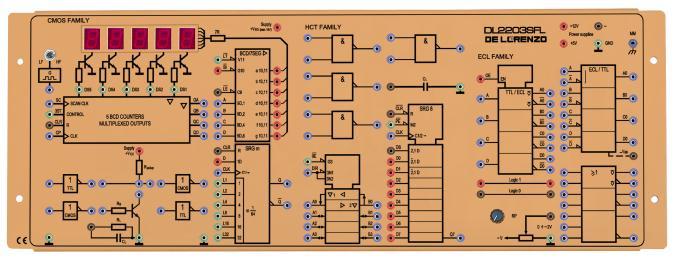 HCT ECL CMOS DL 2203SFL This board allows the study of the following subjects: electrical characteristics of the integrated circuits of the various logic families: ECL, CMOS, HCT laws and principles
