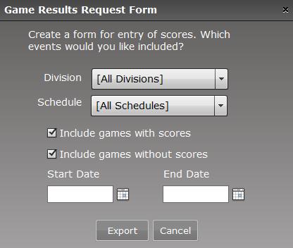 Game Scores Reporting Sheet How to Access: Select Reports Game Scores Reporting Sheet.