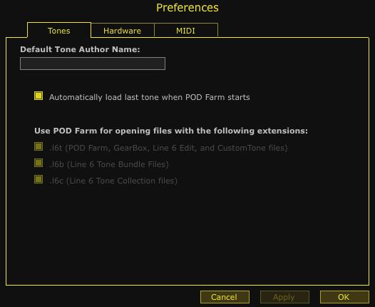 POD Farm 2 Advanced User Guide Standalone Operation Preferences The Preferences dialog offers some handy configuration settings for the POD Farm 2 standalone application.
