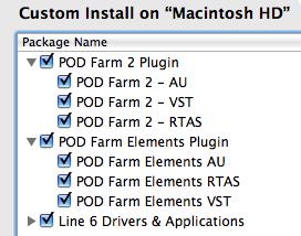 The POD Farm 2 installer s default settings will install the necessary POD Farm 2 & Elements files for your ilok, and will additionally install the applications and audio drivers for any Line 6 USB