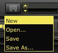 Tone New/Open/Save Options Next/Prev Preset Buttons Tone Preset Menu Tone Preset controls on the Main Control Bar Tone - Open command - Click on the little folder icon on the Main Control Bar and