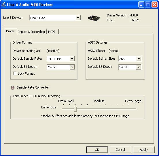 POD Farm 2 Advanced User Guide Driver Panel & Recording The options in the Line 6 Audio-MIDI Devices dialog are slightly different if you are on a Windows versus a Mac system, and also slightly