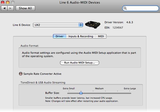 POD Farm 2 Advanced User Guide Driver Panel & Recording Mac - Line 6 Audio-MIDI Devices Dialog You can launch the Line 6 Audio-MIDI Devices dialog from within the Mac System Preferences, or from the