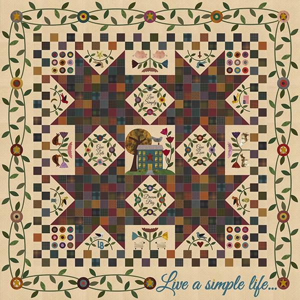 Live a Simple Life by Primitive Gatherings Wool Block of the Month 72 x 72 6 Month Program Starting in February This gorgeous quilt features wool applique on pieced