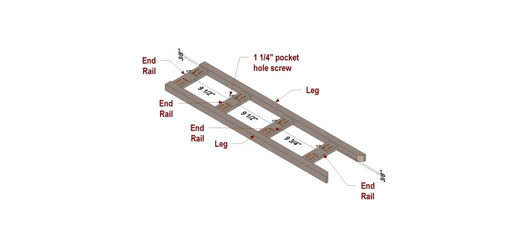 B at h S he l ve s Layout Use the layouts for creating the End Rails and Legs. Set your Kreg Jig and drill bit for 3/4" stock for the holes drilled in the End Rail.