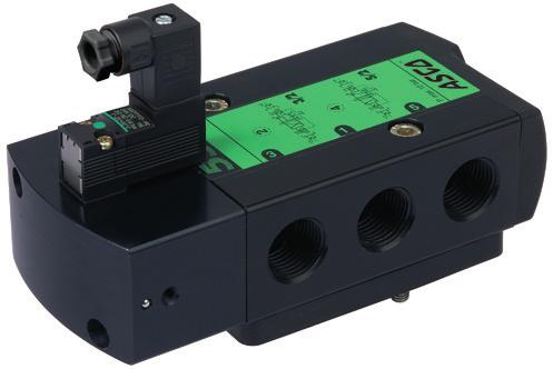 SOLENOI VLVES pilot operated, spool type single/dual solenoid (mono/bistable function) aluminium body, NMUR style, / - / 0 / / Series - FETURES The monostable spool valves in conformity with IE 08