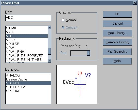 Version 1.1 16 of 33 MAXIMUM POWER TRANSFER Placing Parts 17. To place parts in the schematic, from the tool bar click Place Part.