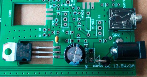 Solder 1x 7808 as shown for test purposes now. If your kit comes with LM2940-8.0, it is an upgrade for lower dropout voltage. Plug in a 12~13.