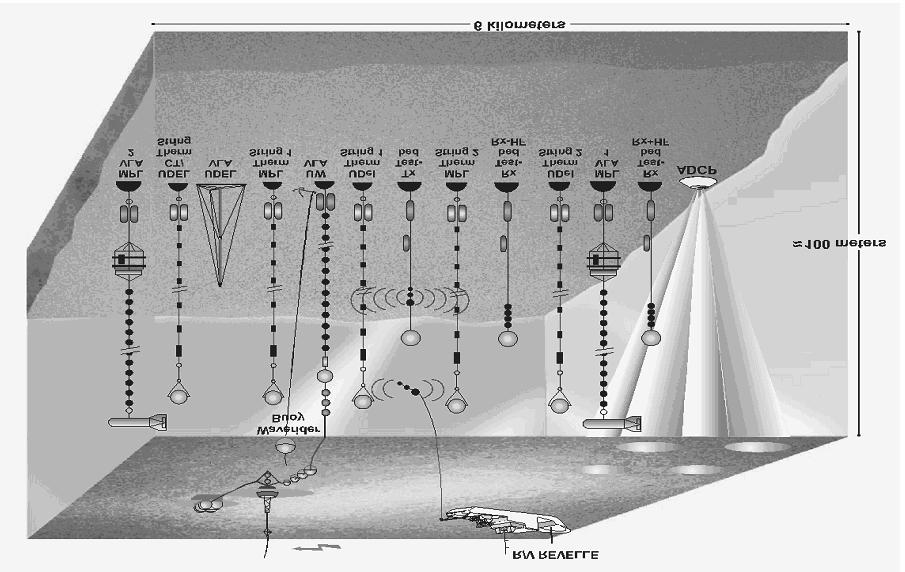 FIGURE 1: Schematic diagram of the Kauai Experiment. Data from UDEL Vertical Line Array (VLA) and UDEL-CT Thermistor String are discussed here.
