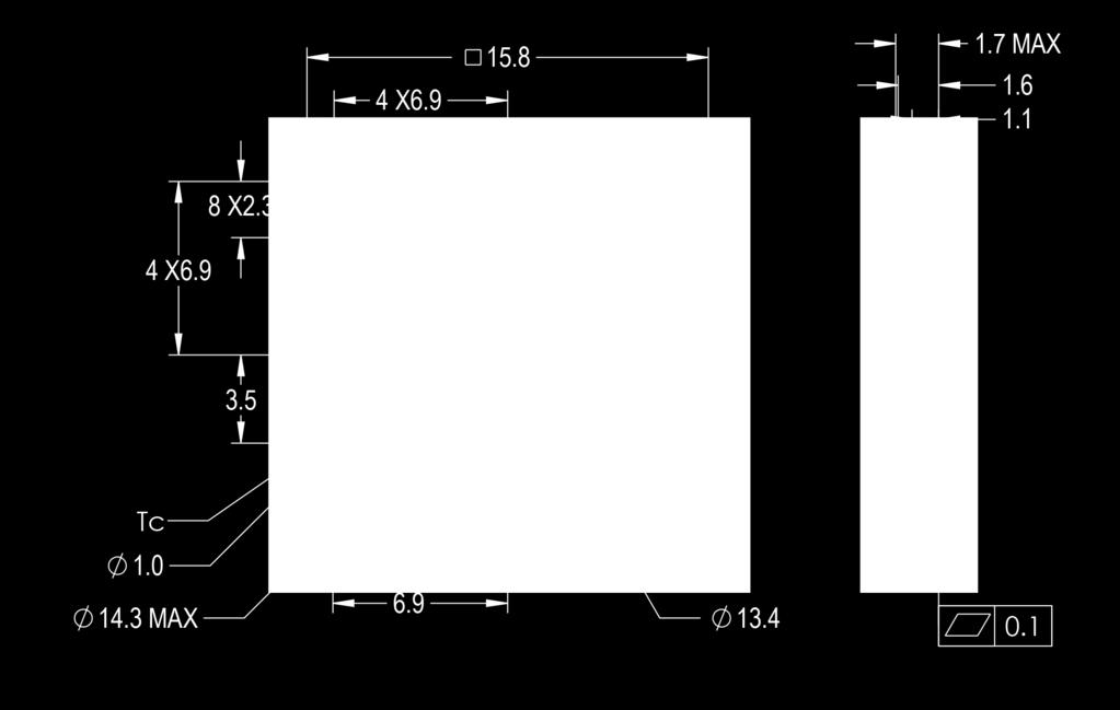 Drawing dimensions are in millimeters. 5. Unless otherwise specified, tolerances are ± 0.10mm. 6. The optical center of the LED Array is nominally defined by the mechanical center of the array.