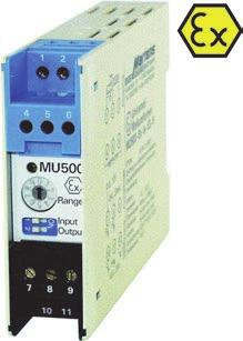 Universal Transmitter MU500Ex Outputs Current : 0/4..20 ma DC switch selectable, burden 1 kω Voltage : 0/2..10 V DC switch selectable, load max.