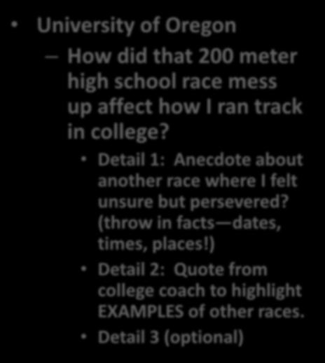 Detail 1: Anecdote about another race where I felt unsure but persevered? (throw in facts dates, times, places!