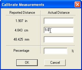 7.3.2.5 A 'Calibrate Measurements' pp-up screen will appear. Type in the crrect length f the bject. Click OK. 7.3.2.6 This image is nw calibrated and any measurement perfrmed will be based ff the calibratin.