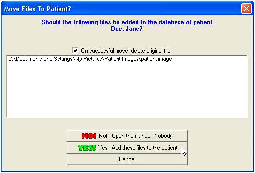 10.1.6 The Mve files t patient dialg bx displays. Enable the ptin t delete the riginal file after the mve, if desired. Click the Yes buttn t prceed with the mve. 10.1.7 If the ptin t delete the riginal file after the mve has been selected, the Delete Original Files dialg bx displays.