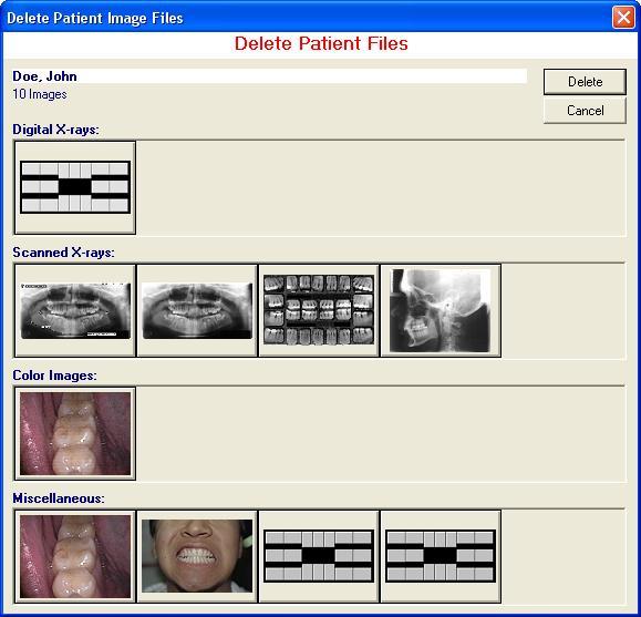 10.2.3 The Delete Patient Image Files dialg bx pens, displaying thumbnails f all the