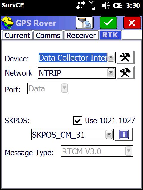 RTK tab enables configuration to connect to a Network to stream correction data.