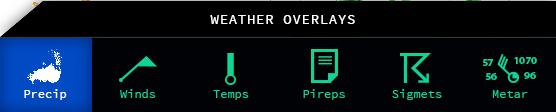 1 Weather Overlay Buttons To display different weather overlays on the Interactive Map, click the corresponding button to initiate the overlay.
