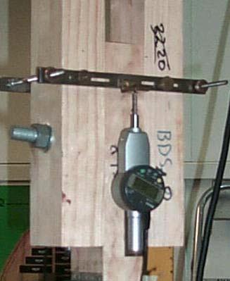 Figure 11. Measurement of slip in three-member bolted joint (two digital displacement gauges: one either side) Screw Joints Screw joints were all two-member arrangements with one screw.