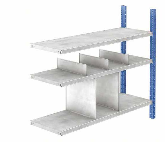 Slotted shelf dividers - Vertical separators which enable compartments to be built in the levels formed by HM shelves.