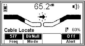 The center of the DirNull screen provides a compass view' of the target path. An arrow will point toward the location of the cable/pipe in 45-degree steps.