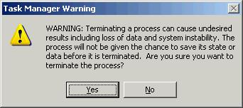 126 10. TROUBLESHOOTING 2 The following Task Manager Warning dialog box appears. Click on Yes to close the Task Manager Warning dialog box. 3 If process ArtViewer.