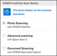 2. Select the option that matches the type of scanning you will do or the program you prefer to use. Note: The available options depend on the installed software.