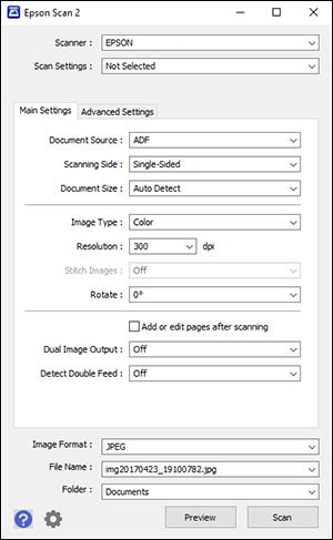 You see an Epson Scan 2 window like this: 4. Select Double-Sided as the Scanning Side setting. 5.
